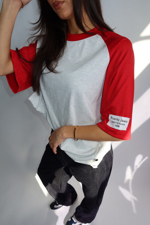 Priority baseball tee white/red