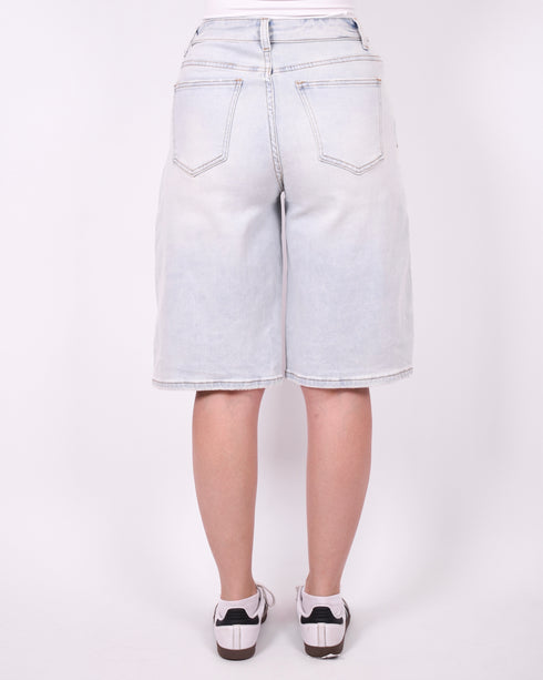 foldover ripped stretch jort light blue