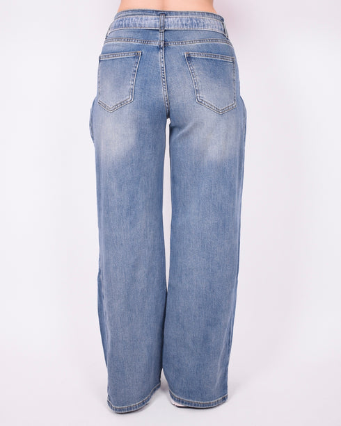 double wide leg stretch jeans medium blue