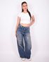 Foldover ripped barrel jeans medium blue