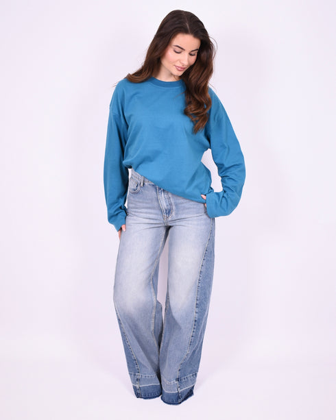 Patch tall wide leg jeans blue