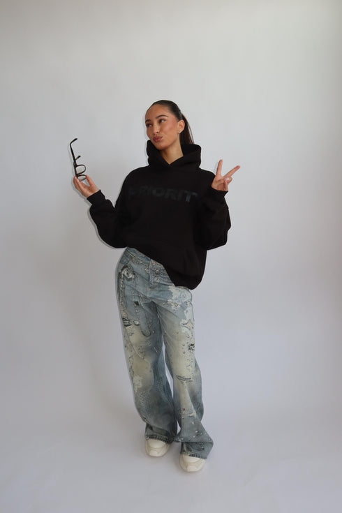 Priority minimalistic hoodie black