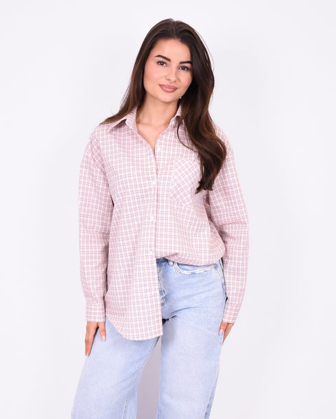 Checked rhinestone blouse light pink