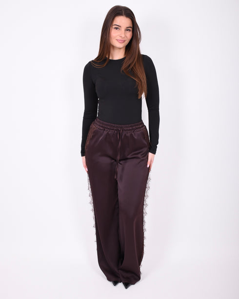 satin lace pants brown