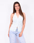 button knit v-neck top light blue