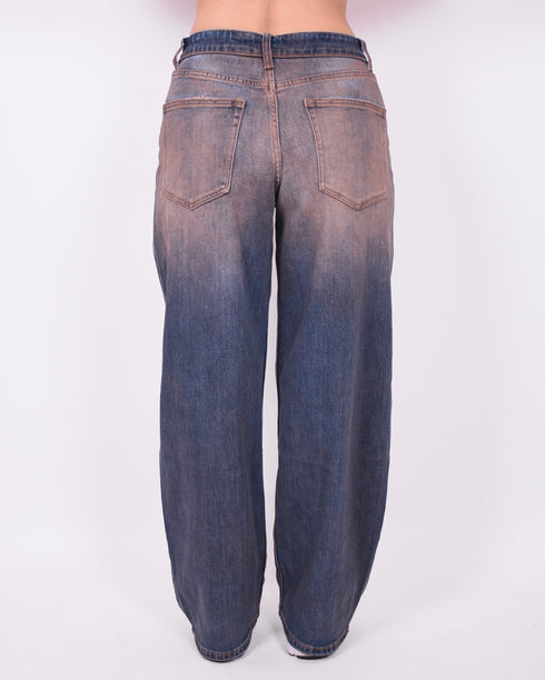 pink washed balloon stretch jeans