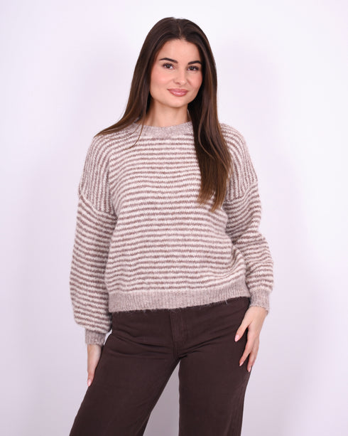 Striped sweater taupe/creme