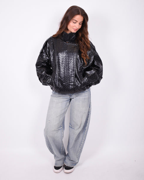 urban braided leather jacket black