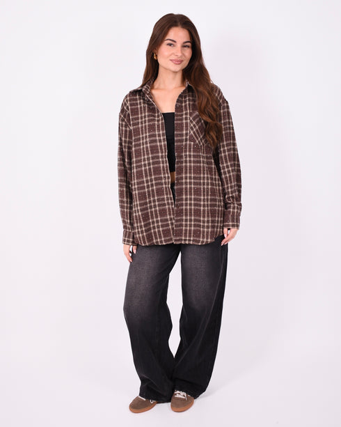 Checkered rhinestone flannel Brown