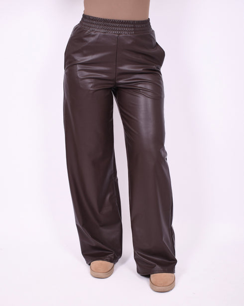 Leather wide leg pants Brown