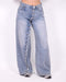button wide leg jeans light blue
