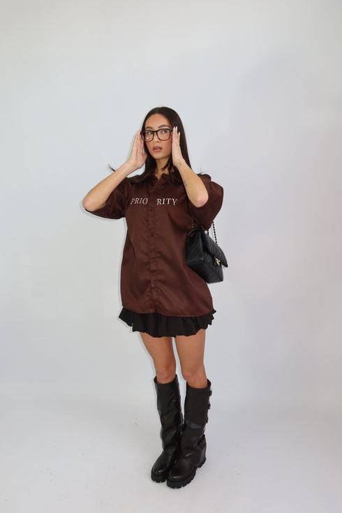 priority members boxy blouse brown