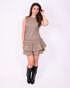 checked balloon strass dress