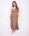One shoulder linnen maxi dress taupe