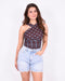 Mesh polkadot top brown