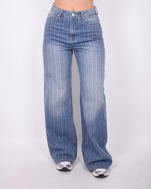 Stripe wide leg jeans blue