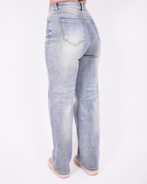vintage washed straight leg stretch jeans