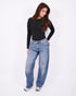 bum denim patch stretch jeans