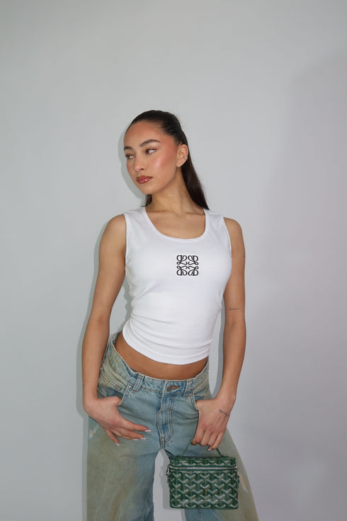 priority monogram tank top white