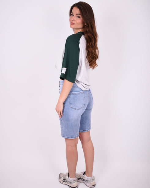 distressed stretch jort blue
