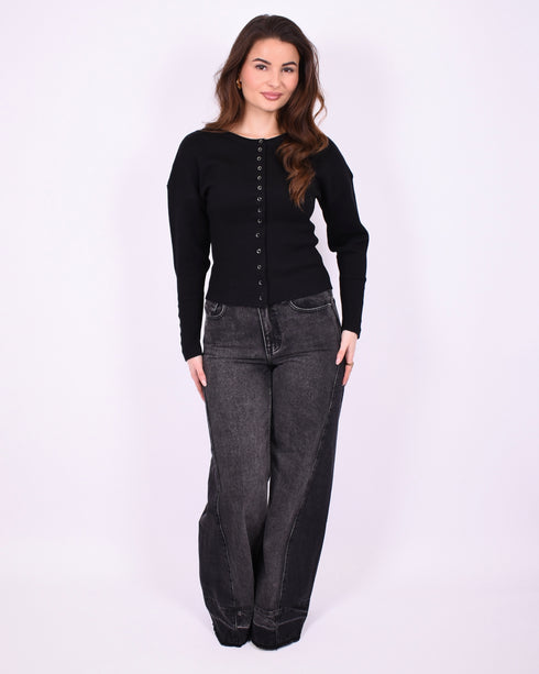 Patch tall wide leg jeans black
