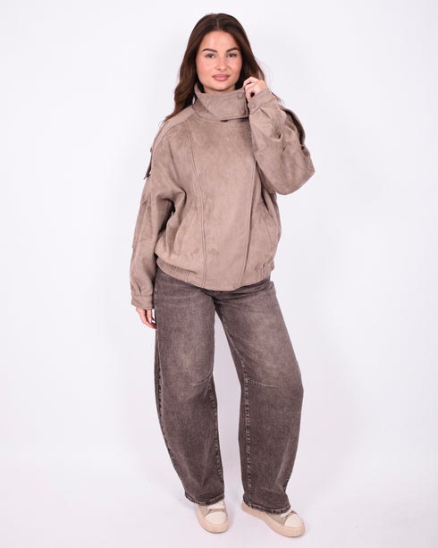 Suede bomber jacket taupe