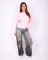 chain wide leg stretch jeans