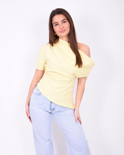 off shoulder draped top yellow