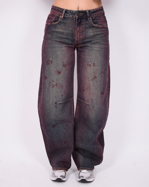 bordeaux vintage washed barrel jeans