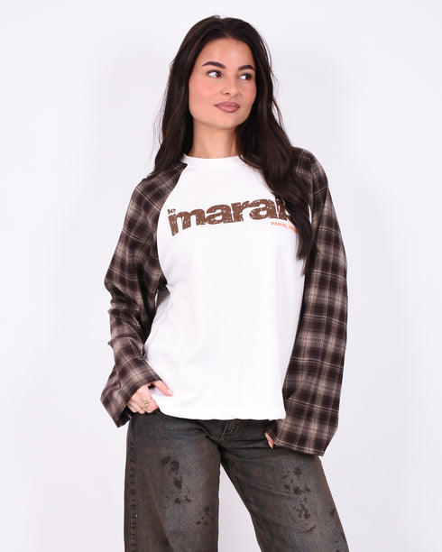 checkered sleeve longsleeve brown