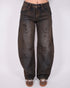 dark brown vintage washed barrel jeans