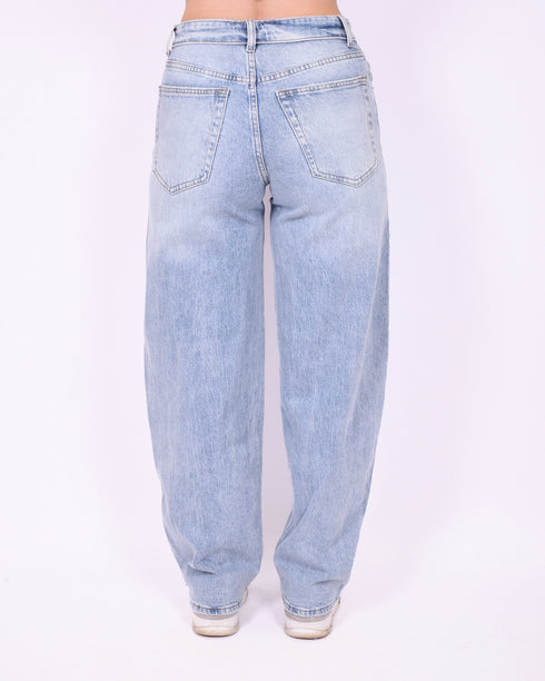 Foldover stretch balloon jeans blue