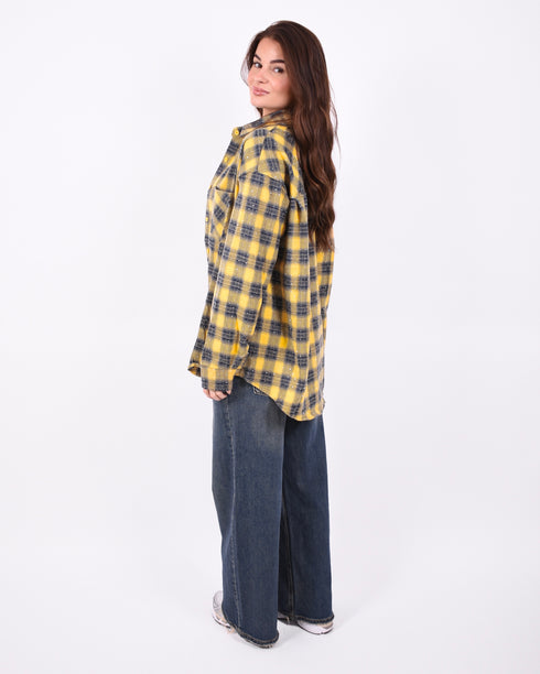 Checkered rhinestone blouse yellow