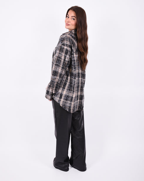 Checkered rhinestone blouse washed black