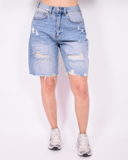 ripped stretch jort vintage blue