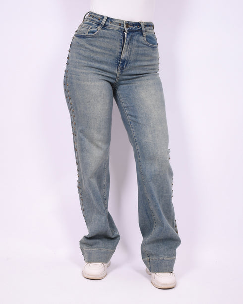 studs wide leg stretch jeans vintage blue