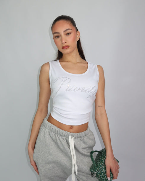 priority strass tank top white