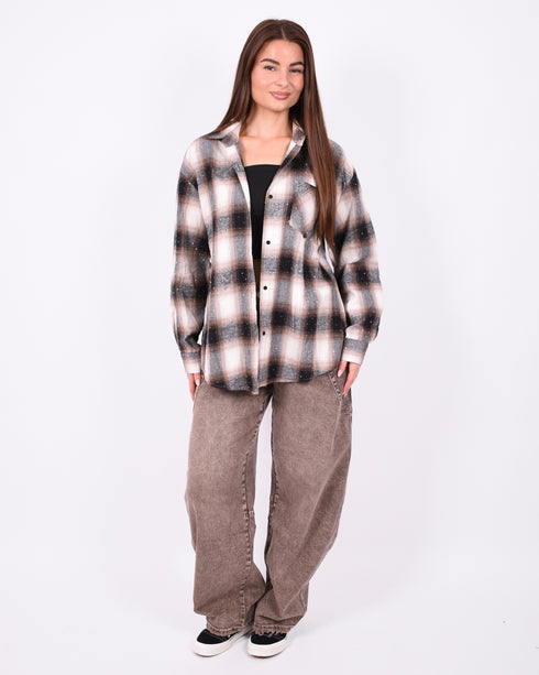 checkered rhinestone flannel beige