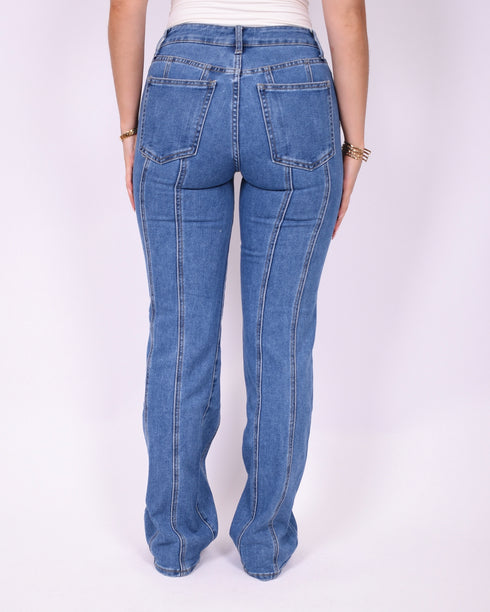 lined straight leg jeans blue