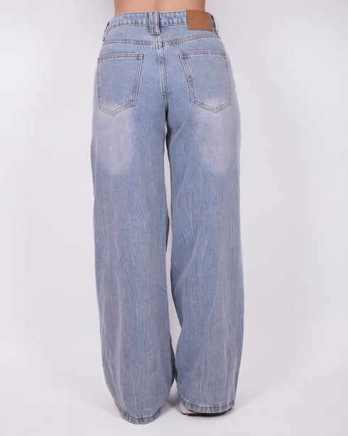 button wide leg jeans light blue
