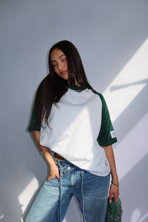 priority baseball tee grey/green