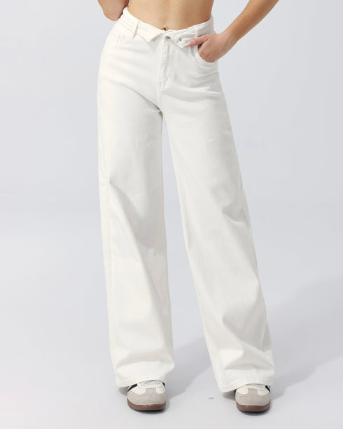 foldover stretch jeans off white