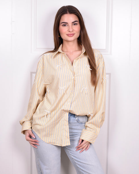 Striped bow blouse yellow