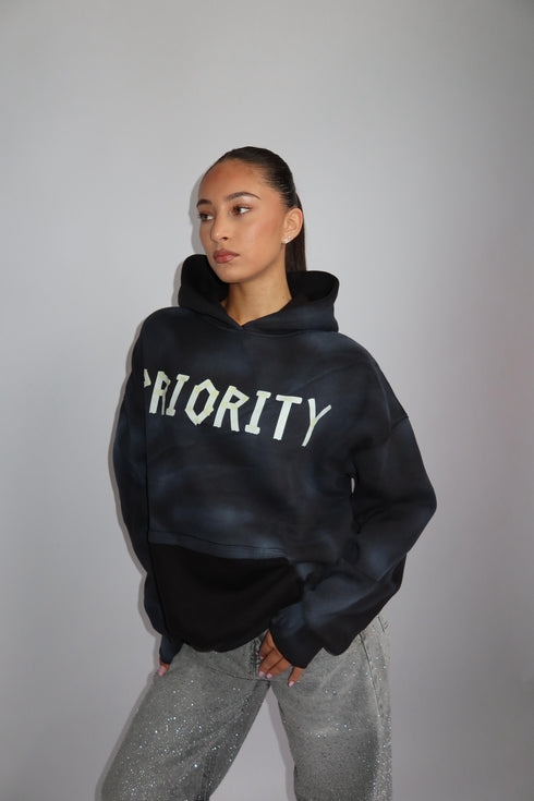 priority tape hoodie washed black