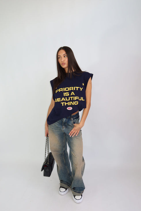 priority sleeveless tee navy