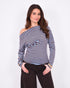 Striped off shoulder top blue/brown