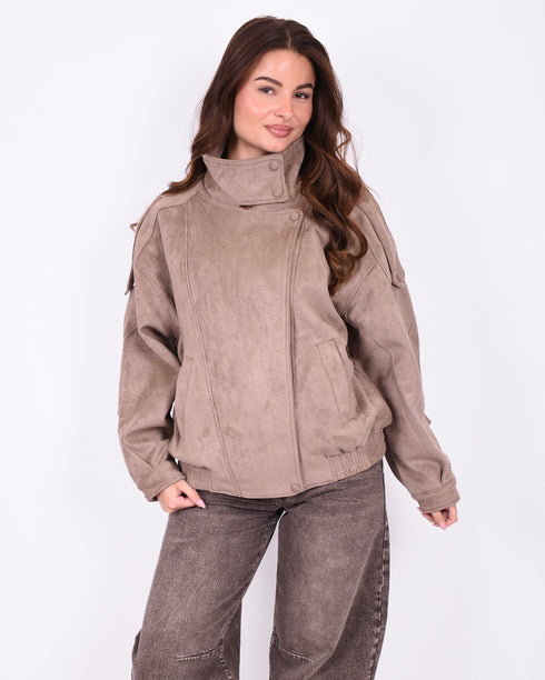Suede bomber jacket taupe