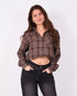 Checkered rhinestone flannel Brown