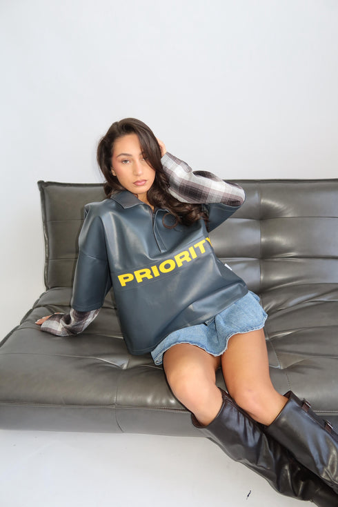 Priority layered Leather longsleeve grey