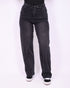 Foldover balloon stretch jeans washed black